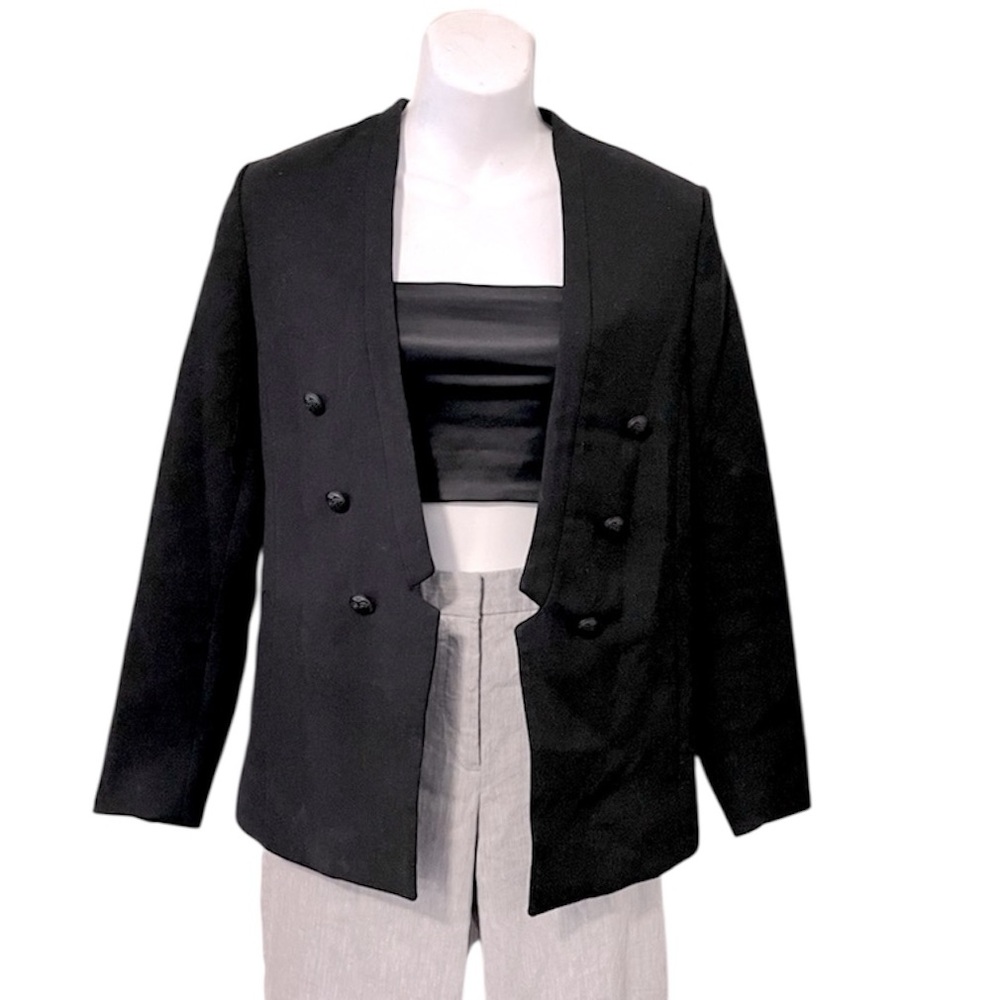 H&M Women’s Black Double Breasted Open Fitted Classic BlazerJacket Sz 6